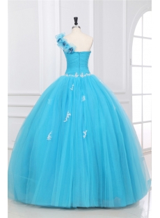 Aqua One Shoulder Puffy 2014 Quinceanera Dresses with Floral