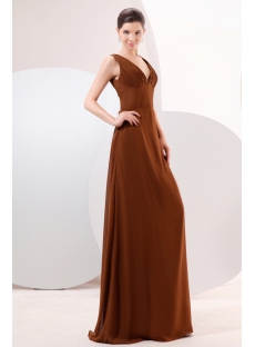Brown Plunge V-neckline Column Homecoming Dress