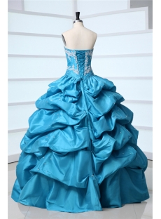Cheap Blue Taffeta Sweetheart Long Quince Ball Gown Dress