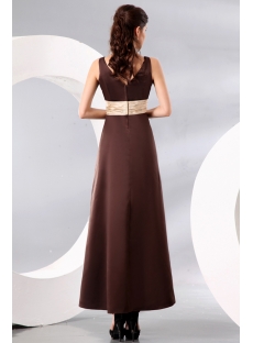 Chocolate Ankle Length Satin Bridesmaid Dress with Bow