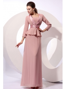Dusty Rose Modest Long Chiffon Mother of Brides Dress with Jacket