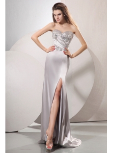 Fantastic Silver Long Satin Party Dress with Train