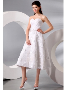 Fashionable Strapless Organza Embellished Tea Length Gown