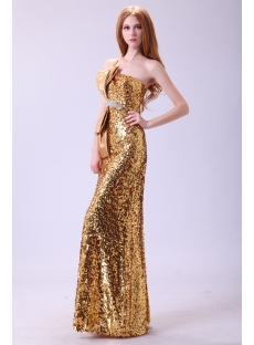 Gold Sequins One Shoulder Evening Dress 2013