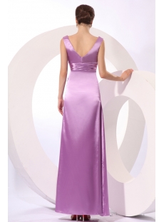 Lilac Satin Plunge V-neckline Modest Bridesmaid Dress