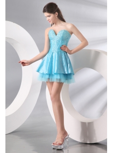 Lovely Blue Beaded Sweet Short Party Dress