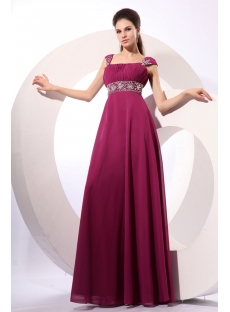 Magnificent Fuchsia Long Beaded Cap Sleeves Evening Gown 2014
