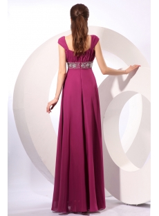 Magnificent Fuchsia Long Beaded Cap Sleeves Evening Gown 2014