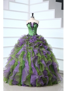 Multi-Color Ruffled Green 2014 Quinceanera Dresses