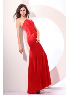 Perfect Red Long Satin Strapless Sheath Homecoming Dress