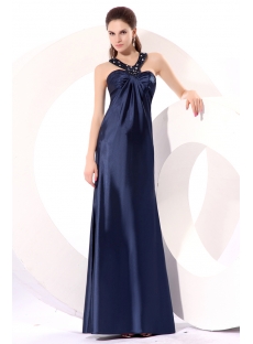 Pretty Navy Blue Satin Halter Plus Size Party Dress