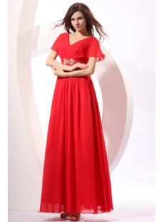 Red Long Chiffon Butterfly Sleeves Vintage Party Dress