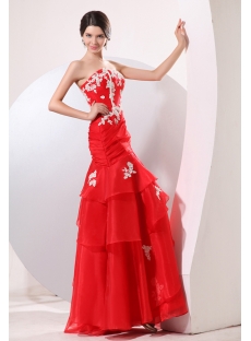 Red Organza Long Strapless Mermaid Best Quinceanera Gown