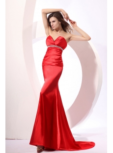 Red Satin Sheath Formal Evening dresses with Train