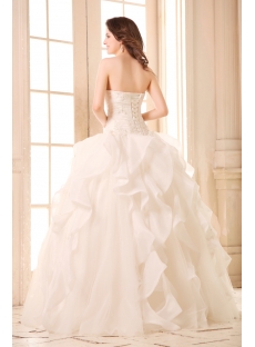 Romantic Ivory Beaded Sweetheart Ruffled Ball Gown Wedding Dress