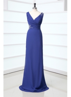 Royal Blue Column Chiffon Prom Dress with Detachable Train for Mother of Groom
