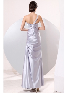 Silver Satin Ankle Length Pretty Prom Gown with One Shoulder