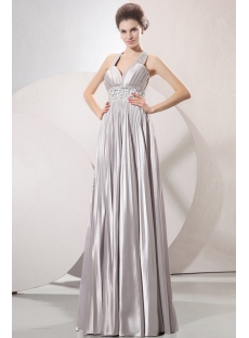Sophisticated Beaded Halter Silver Plus Size Informal Prom Gowns