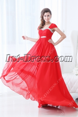 2014 Red Straps Chiffon Full Figure Prom Dresses