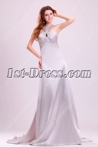 Beaded Silver Straps Pageant Dresses with Open Back