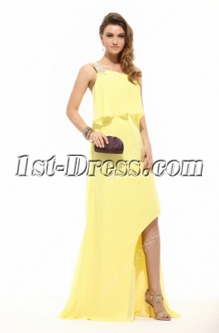 Cute Yellow One Shoulder Chiffon Celebrity Dress