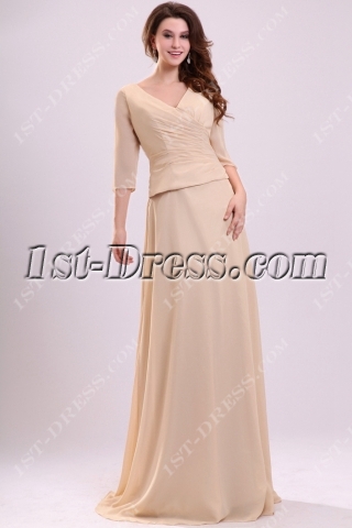 Elegant Champagne Chiffon Mother of Groom Dress with 3/4 Long Sleeves