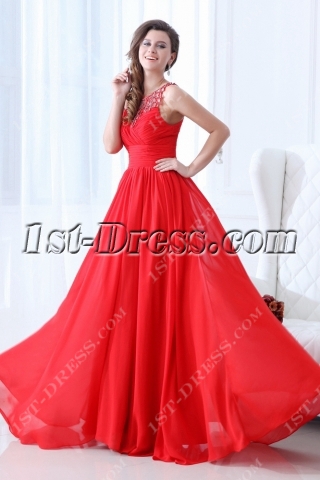 Graceful Red Chiffon Prom Gown 2014 Spring