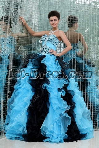Luxury Blue and Black Puffy 2014 Mexican Quinceañera Dress