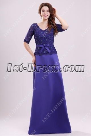 Modest Royal Blue Lace Long Evening Dress for Mother of Bride