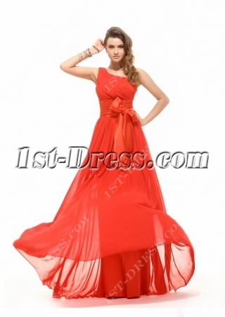 Plain Red Chiffon Cheap Evening Dress