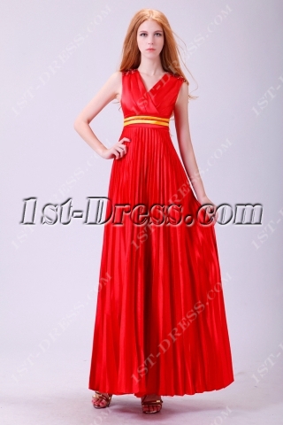 Red Long Pleats Plus Size Prom Dress