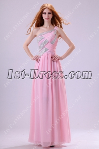 Romantic Pink Chiffon One Shoulder Party Dress
