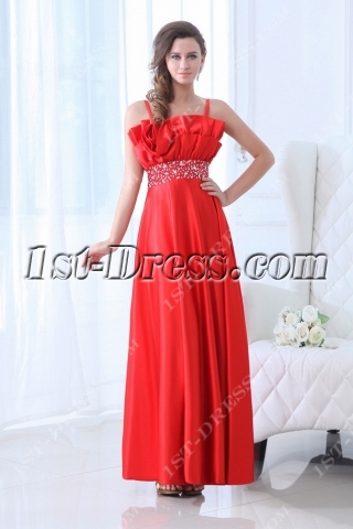 Satin Red 2012 Ankle Length Ball Gown Prom Dress