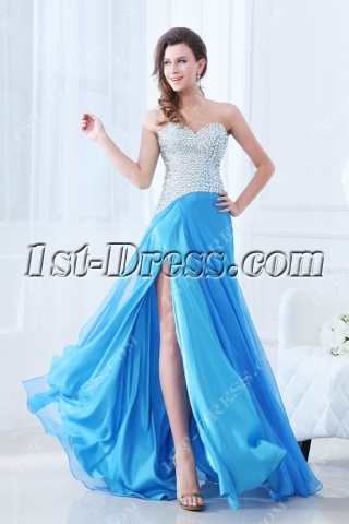Shinning Turquoise Sexy Evening Dress with Slit