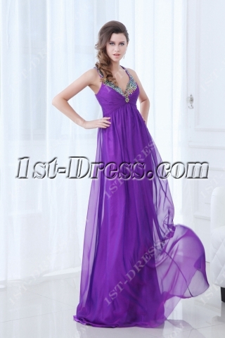 Spaghetti Straps Open Back Purple Plus Size Evening Dress for Beach