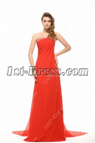 Strapless Column Long Red Evening Dress with Detachable Train