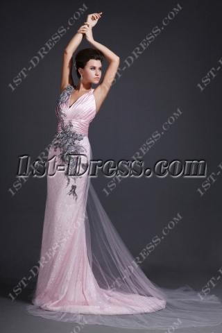 Straps V-neckline Pink Evening Dresses