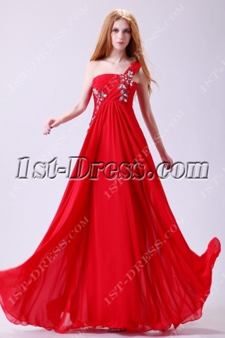Superior Red Chiffon Plus Size Evening Dress