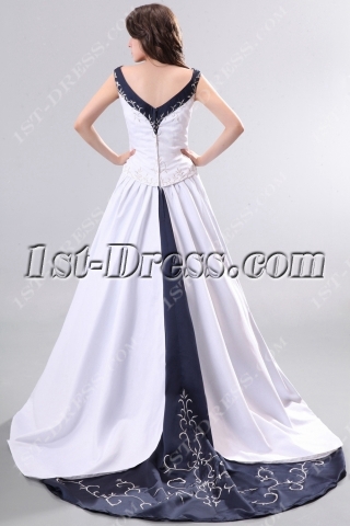 Unique Navy Blue V-neckline Elegant Wedding Gowns