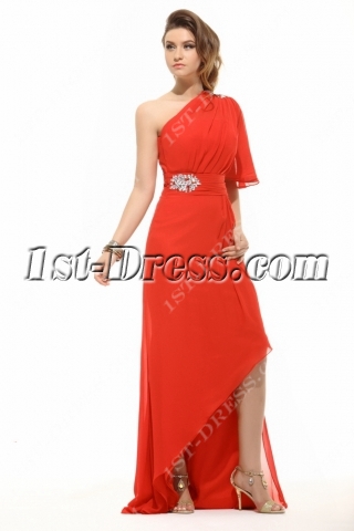 Unique Red High-low One Shoulder Evening Gown