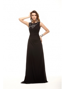 Black Modest A-line Long Prom Dress for Spring