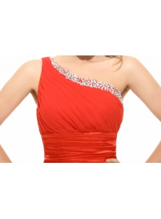 Brillian One Shoulder Red Long Prom Dress