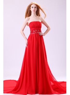 Brilliant Red Detachable Train Prom Dress 2014