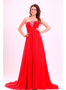 Brilliant Red Strapless Long Plus Size Prom Gown with Train