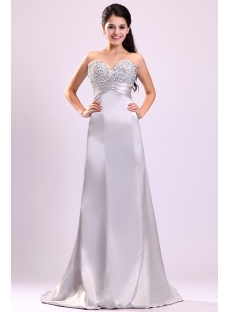 Brilliant Silver Jeweled Evening Dress for Petite Curvy Women