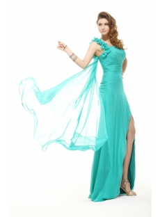 Brilliant Teal Blue Sexy One Shoulder 2014 Evening Dress