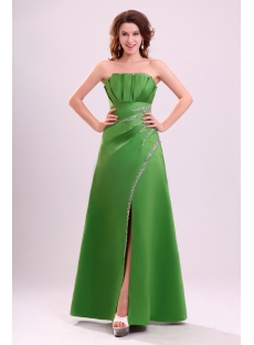 Charming Green A-line Evening Dress with Slit Front