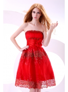 Charming Red Puffy Embroidery Sweet 16 Dress