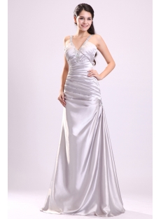 Elegant Pleats Silver Satin 2014 Prom Dress