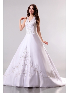 Exquisite Embroidery Halter Princess Wedding Dress